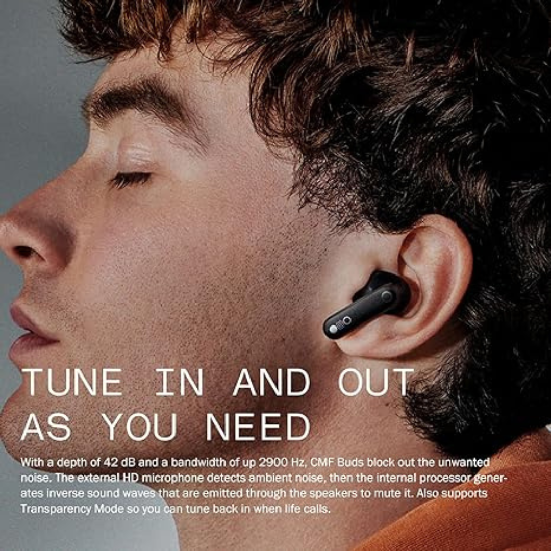 CMF Buds with Active Noise Cancellation, Ultra Bass, 35.5-Hr Playtime & Rapid Charging — Wireless Earbuds for Clear Audio & Comfort