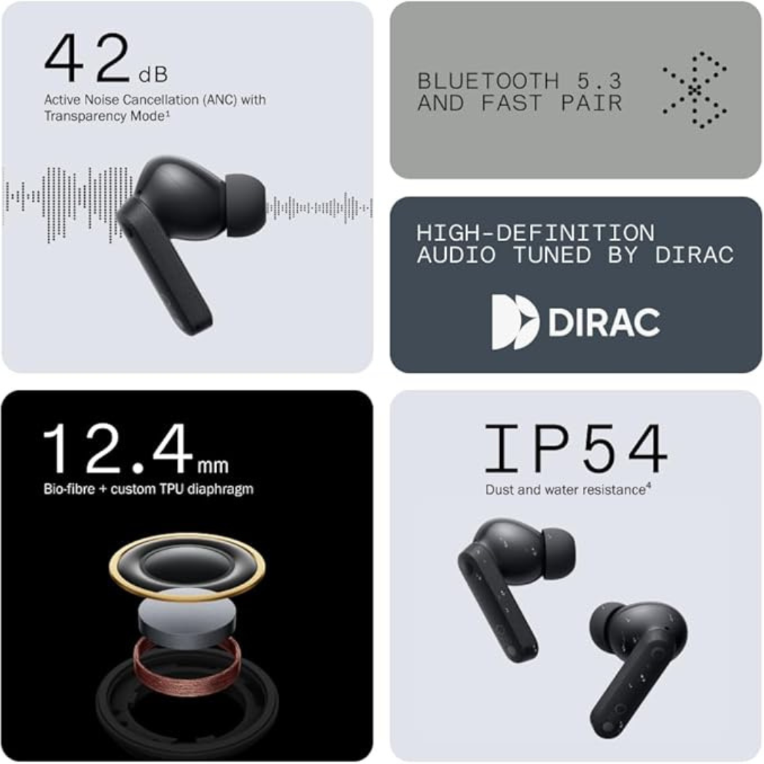 CMF Buds with Active Noise Cancellation, Ultra Bass, 35.5-Hr Playtime & Rapid Charging — Wireless Earbuds for Clear Audio & Comfort