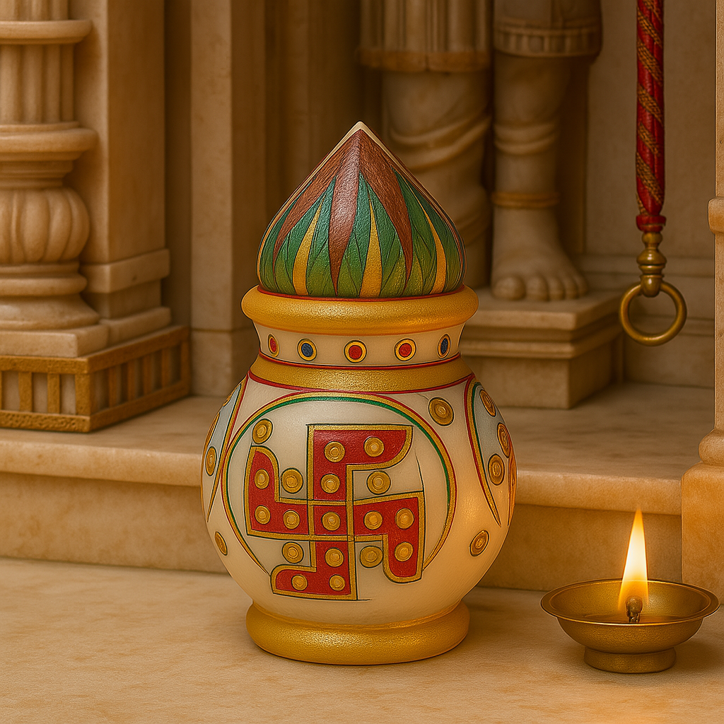 Divine Kalash - Hand Painted Marble Kalash for Rituals & Auspicious Occasions