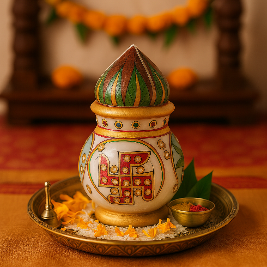 Divine Kalash - Hand Painted Marble Kalash for Rituals & Auspicious Occasions