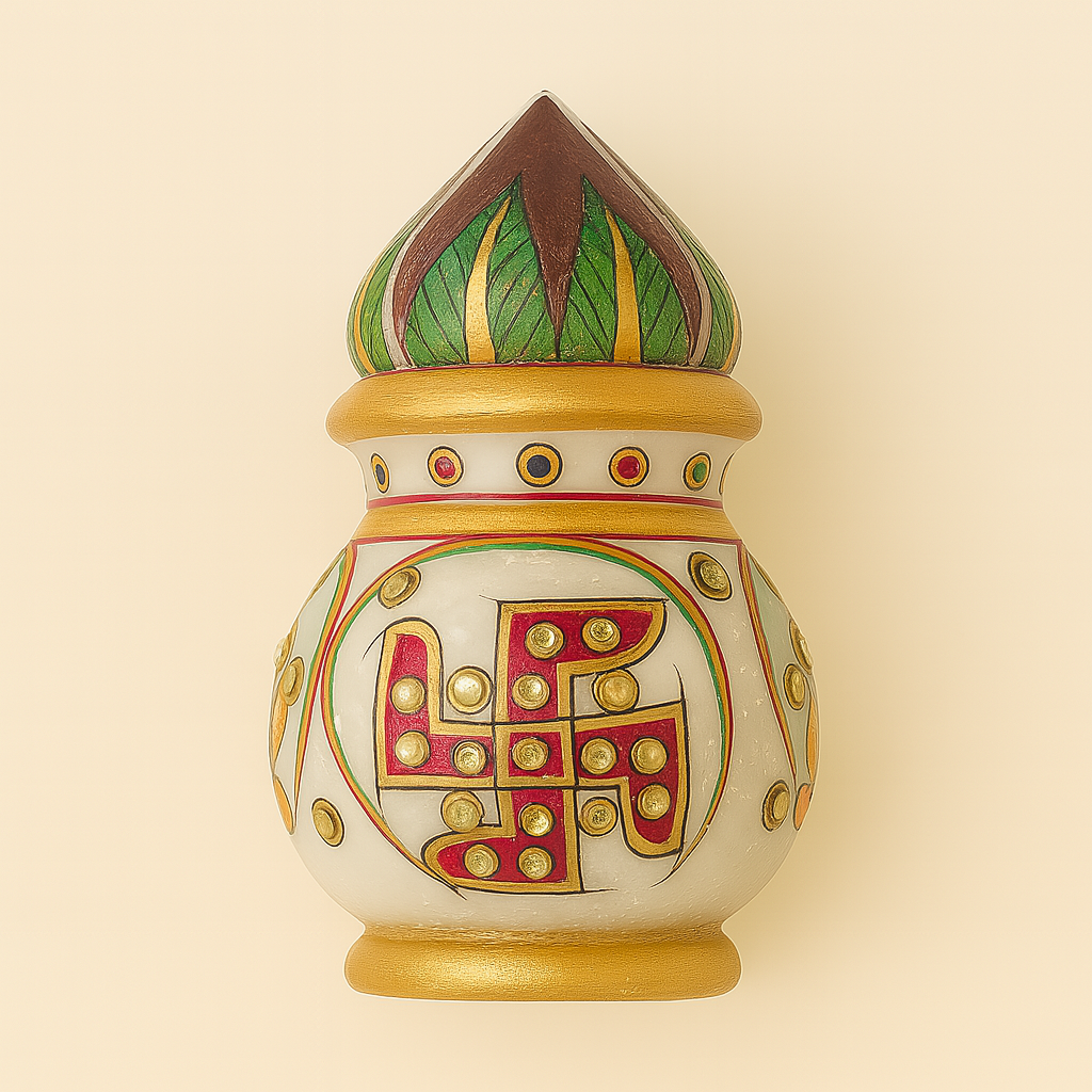 Divine Kalash - Hand Painted Marble Kalash for Rituals & Auspicious Occasions