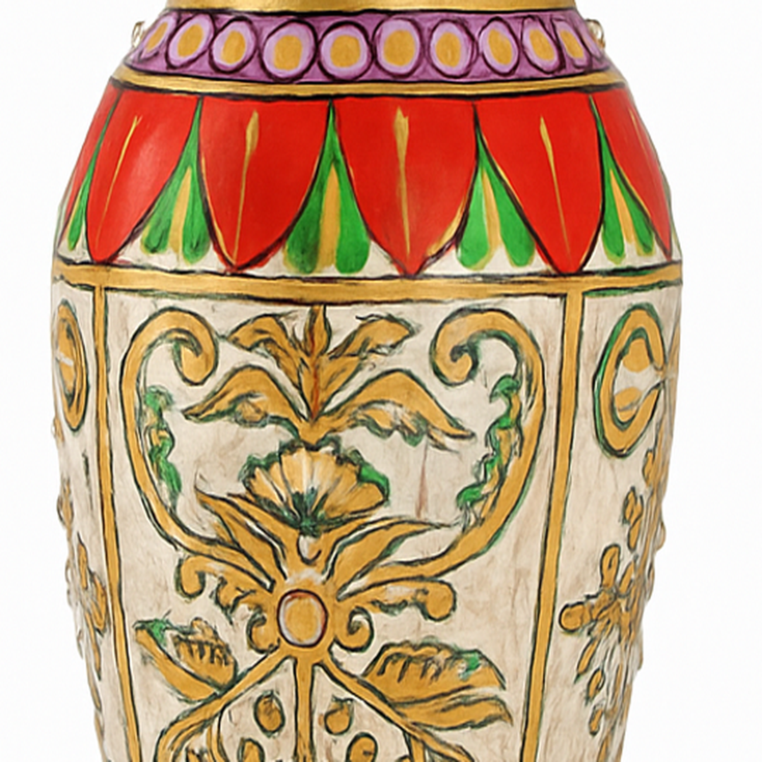 Heritage Harmony Marble Vase – Hand-Painted Floral Motifs with Golden Accents