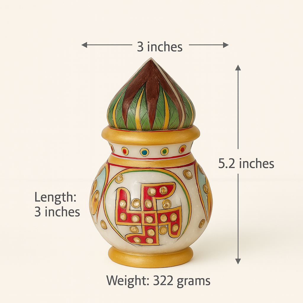 Divine Kalash - Hand Painted Marble Kalash for Rituals & Auspicious Occasions