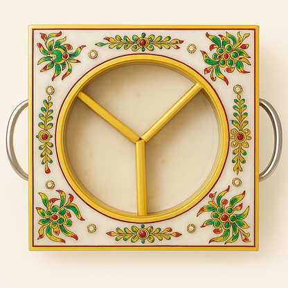 Anant Utsav Marble Dry Fruit Tray – Hand-Painted Festive Gift & Home Decor
