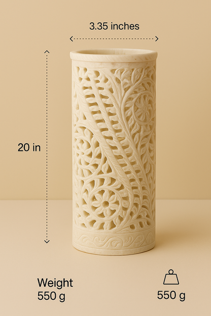 Jharokha Charm Marble Vase – Hand-Carved Jali Work Inspired by Royal Palaces