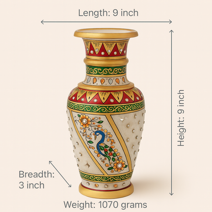 Heritage Harmony Marble Vase – Hand-Painted Floral Motifs with Golden Accents