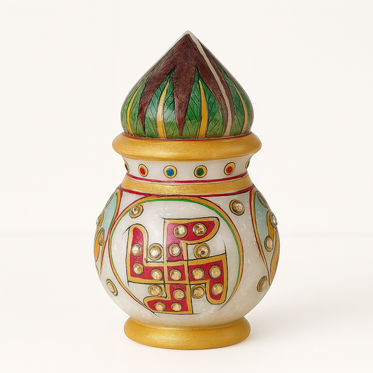 Divine Kalash - Hand Painted Marble Kalash for Rituals & Auspicious Occasions