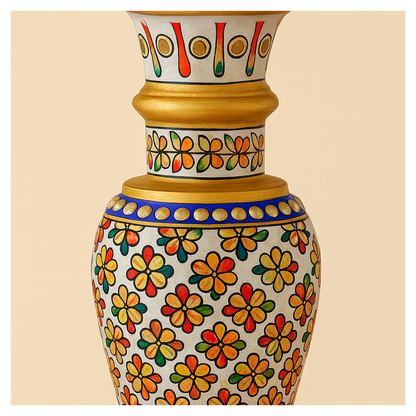 Heritage Harmony Marble Vase – Hand-Painted Floral Motifs with Golden Accents