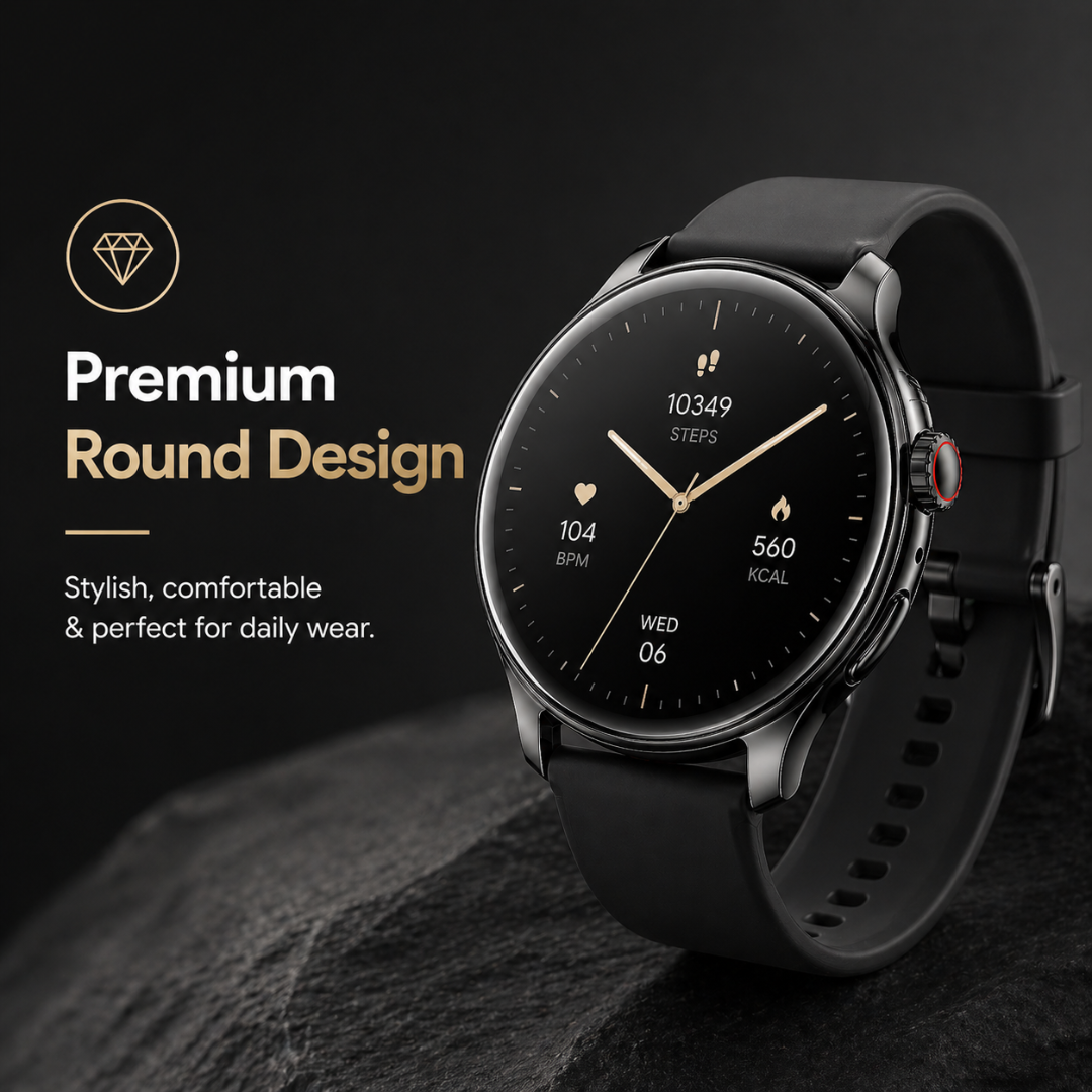 Foscous S6 Elite premium round design smartwatch with stylish black finish