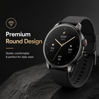 Foscous S6 Elite premium round design smartwatch with stylish black finish