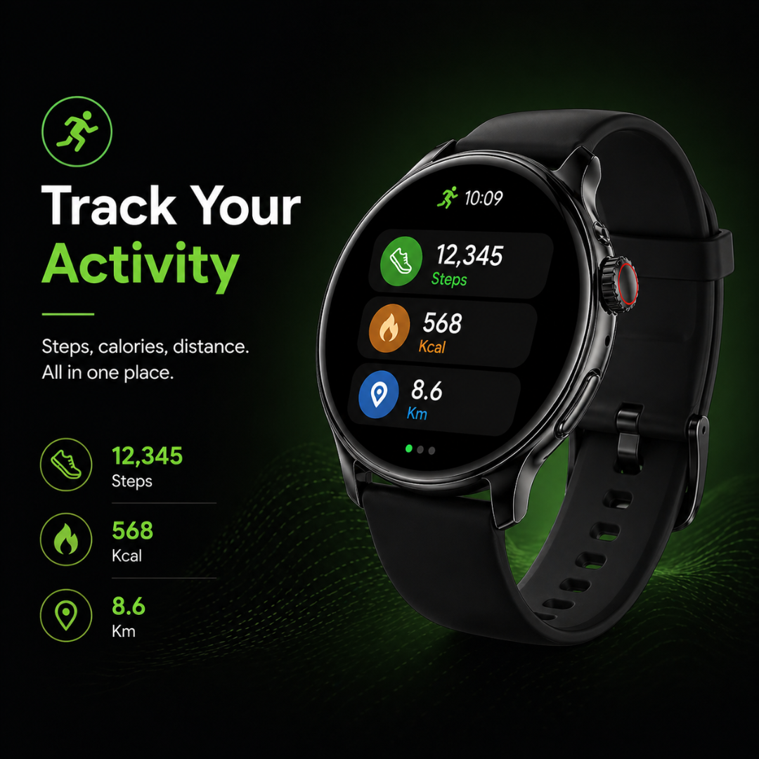 Foscous S6 Elite smartwatch tracking steps, calories and distance