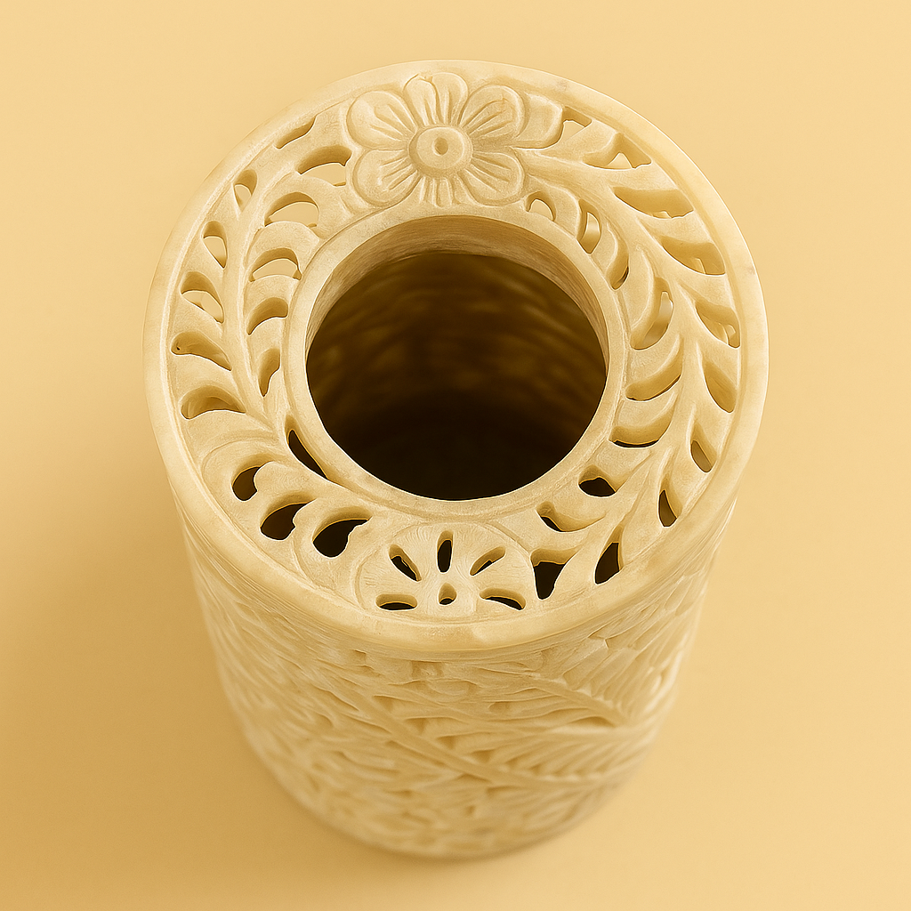 Jharokha Charm Marble Vase – Hand-Carved Jali Work Inspired by Royal Palaces
