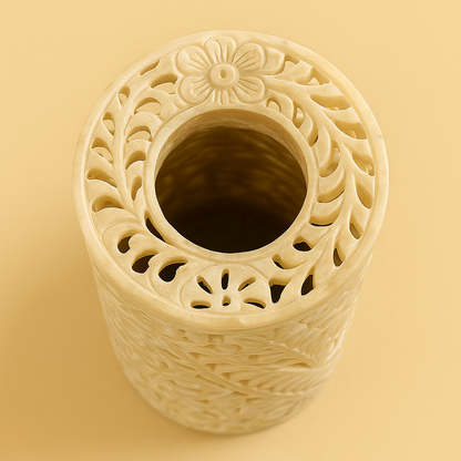 Jharokha Charm Marble Vase – Hand-Carved Jali Work Inspired by Royal Palaces
