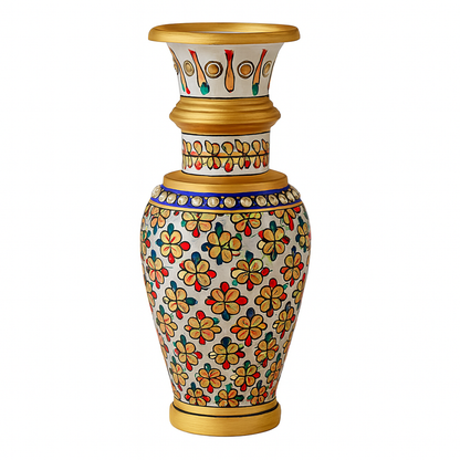 Heritage Harmony Marble Vase – Hand-Painted Floral Motifs with Golden Accents