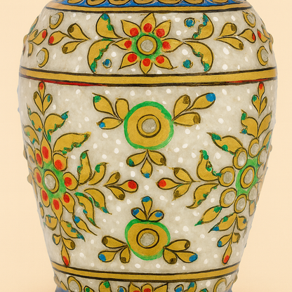 Heritage Harmony Marble Vase – Hand-Painted Floral Motifs with Golden Accents