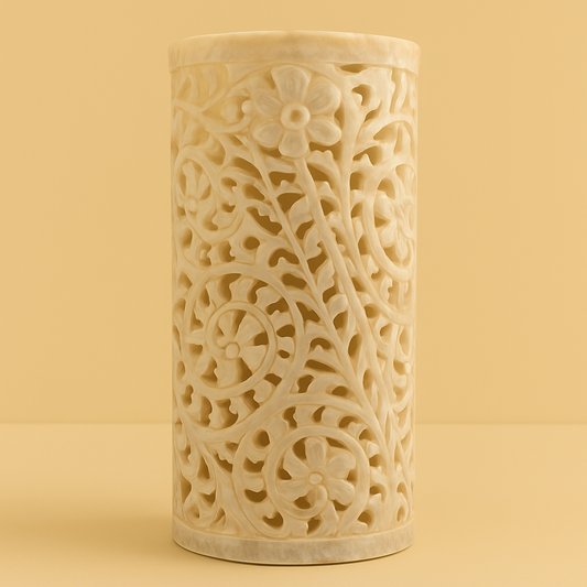 Jharokha Charm Marble Vase – Hand-Carved Jali Work Inspired by Royal Palaces