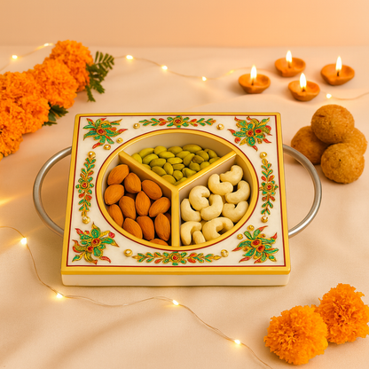 Anant Utsav Marble Dry Fruit Tray – Hand-Painted Festive Gift & Home Decor