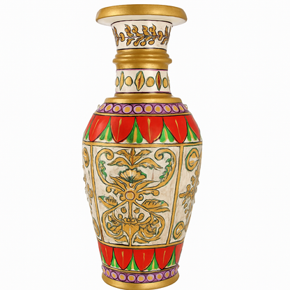 Heritage Harmony Marble Vase – Hand-Painted Floral Motifs with Golden Accents