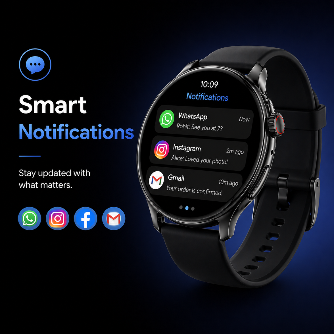 Foscous S6 Elite smartwatch with smart notifications for WhatsApp, Instagram, Gmail and calls